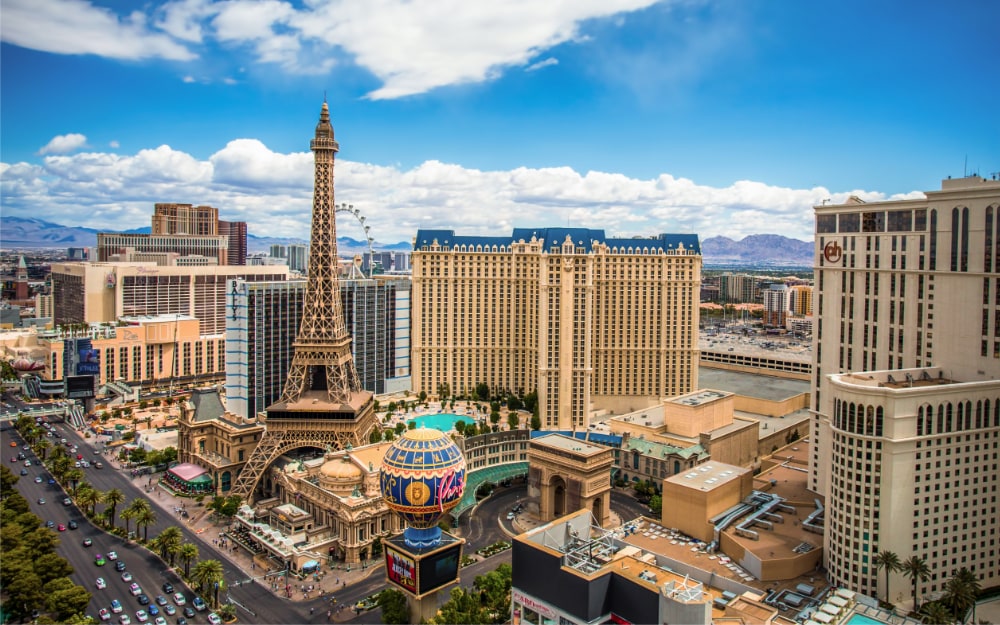 Las Vegas Strip in Nevada on a sunny day